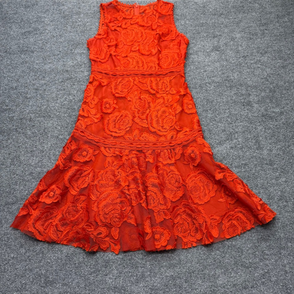 Reiss Orange Floral Lace Fit & Flare Cocktail Dress Sleeveless Size 6 USA